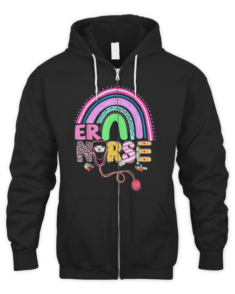 Funny ER Nurse Bunny Nursing Rainbow Easter Christians T-Shirt