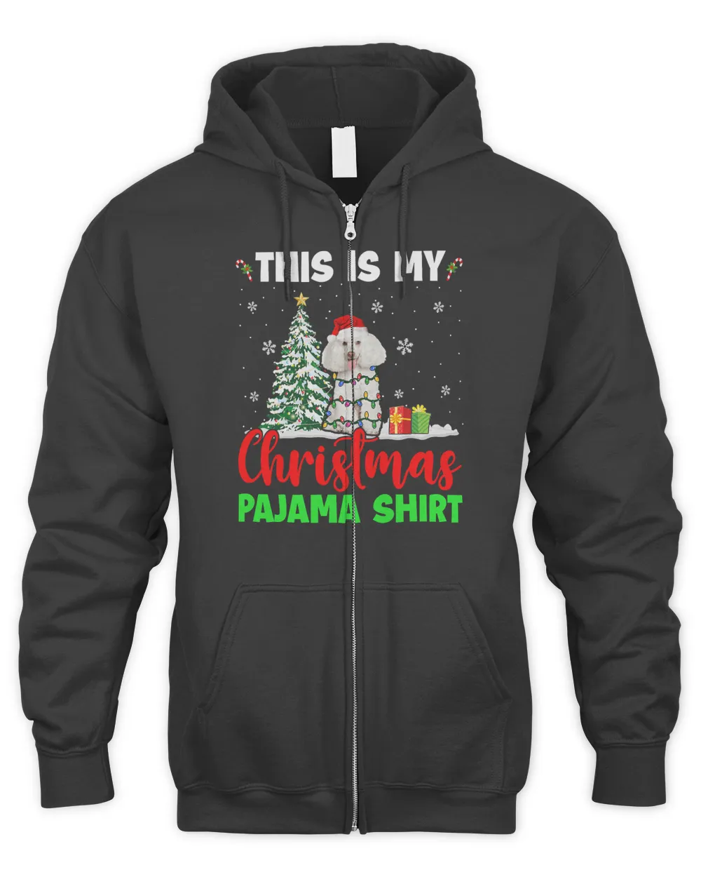 Poodles This Is My Christmas Pajama Xmas Light Santa Poodle 135 Poodle dog Men's Zip Hoodie black s