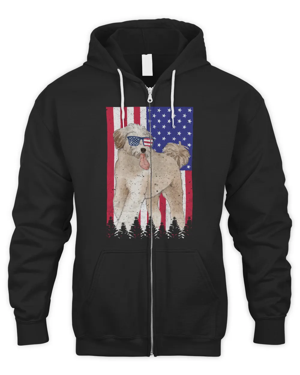 Aussiedoodle Patriotic Dog USA Pride American Flag Pullover Hoodie