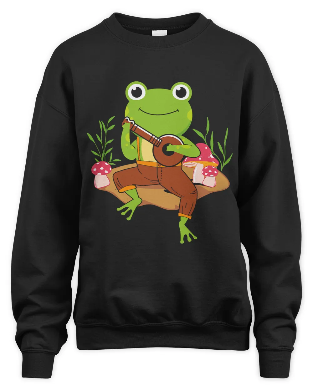 Frogs Cute Cottagecore Aesthetic Frog Playing Banjo on Mushroom 1