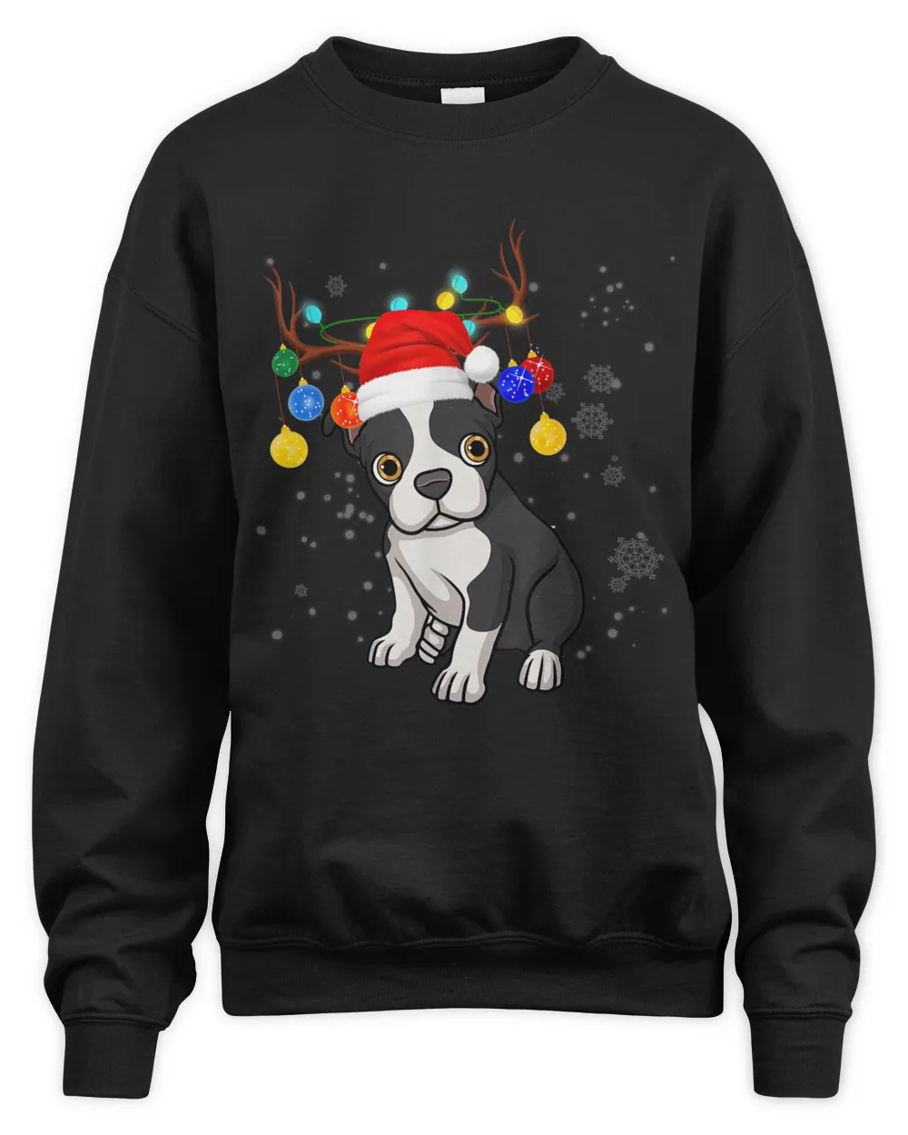 Cute Boston Terrier Reindeer Light Christmas Unisex T-Shirt, Christmas Gift for Boston Terrier Owners