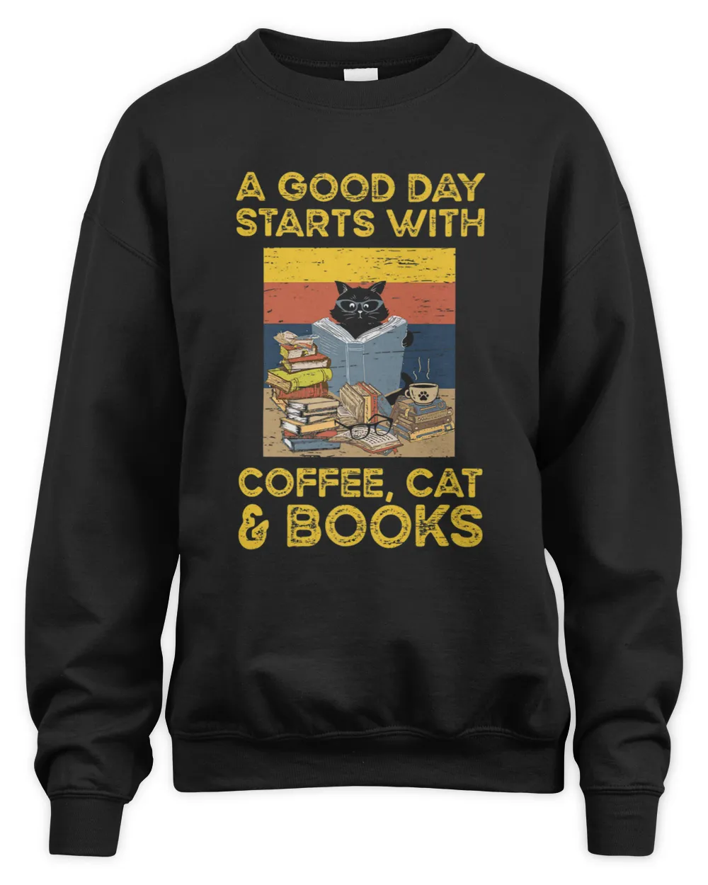 A Good Day Starts With Coffee Cat And Books Library Reader Premium T-shirt