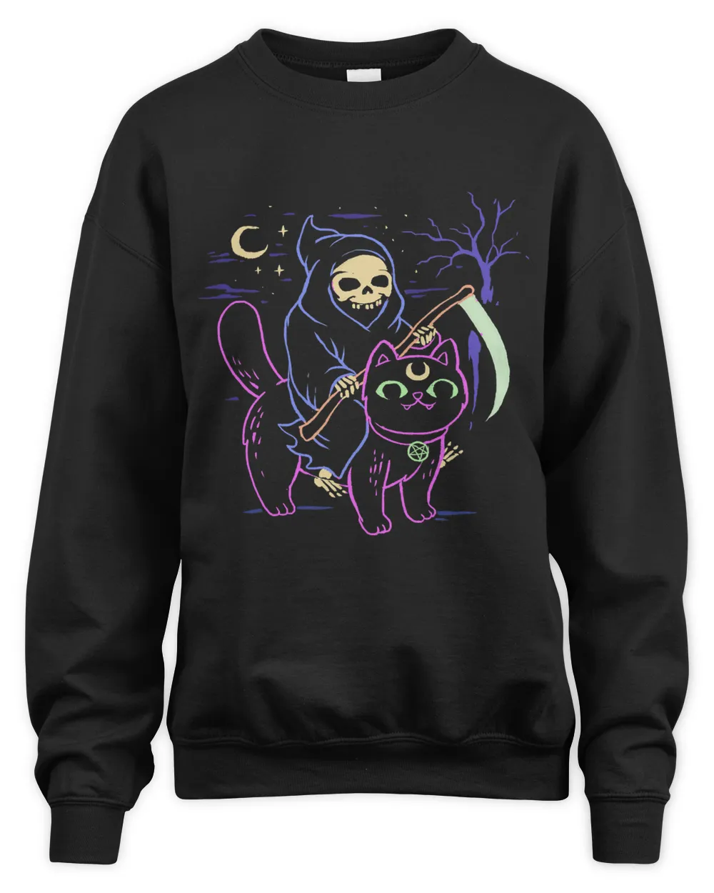 Pastel Goth Grim Reaper Riding Black Cat Occult Cat Lover35