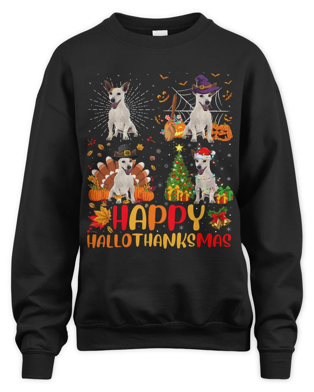 Halloween Christmas Funny Rat Terrier Dog Hallothanksmas