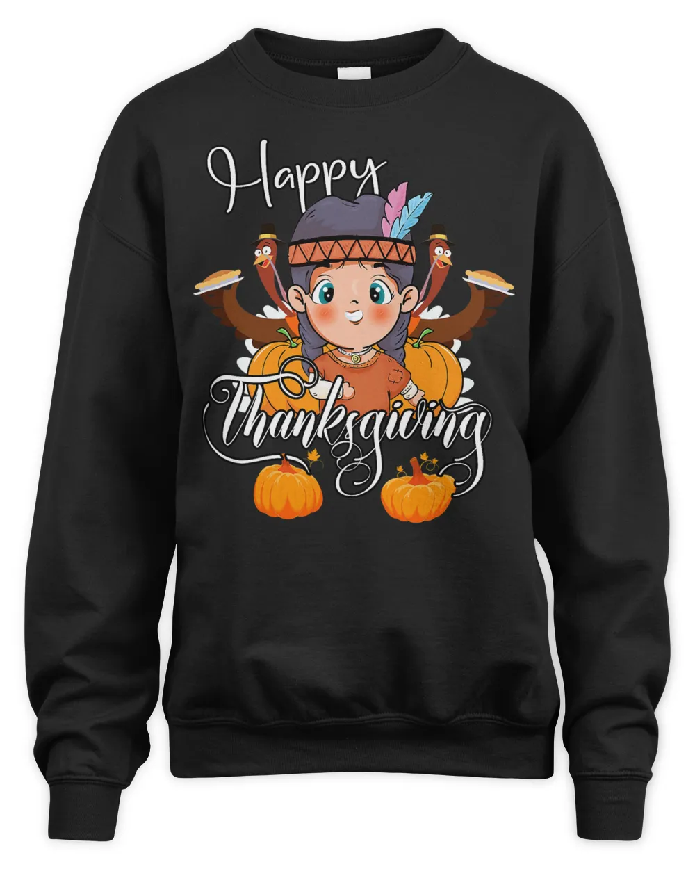 Thanksgiving Day Native American Turkey Cute Girl Headdress T-Shirt