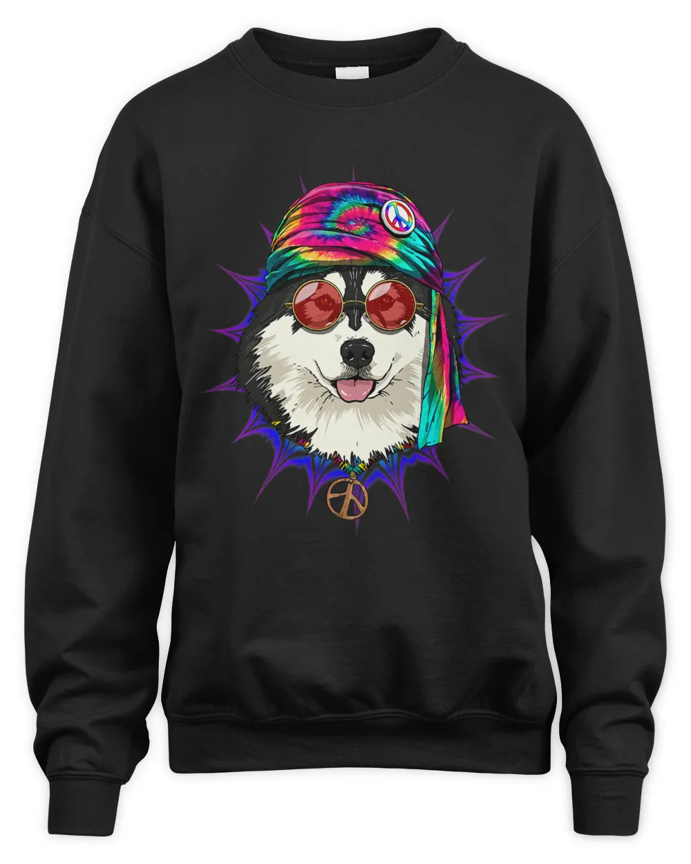 Hippie Alaskan Malamute Dog Tie Dye Peace Sign Psychedelic