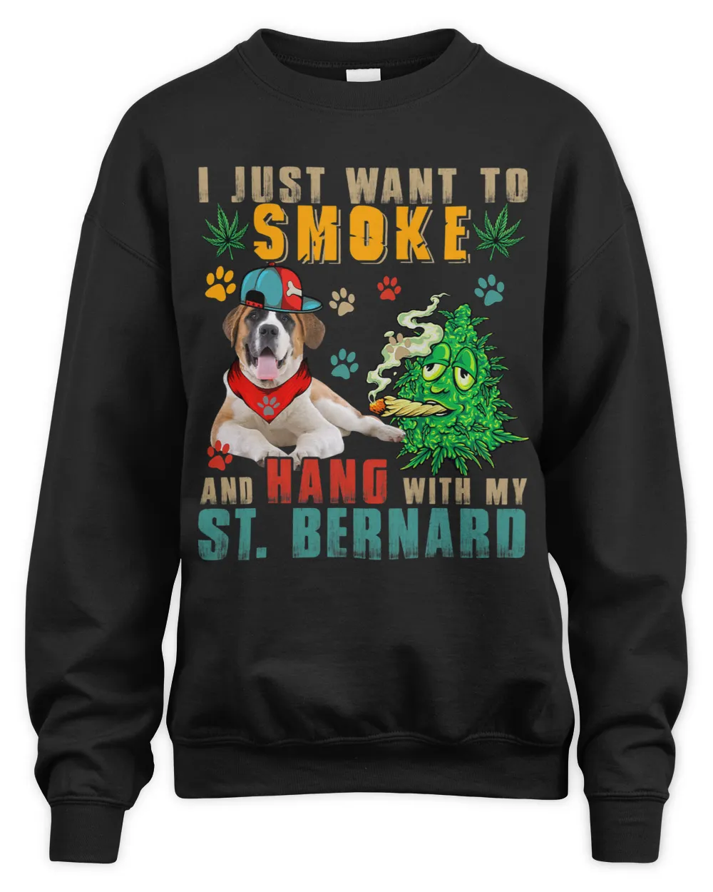 Vintage Smoke And Hang With My St. Bernard Funny Smoker Weed