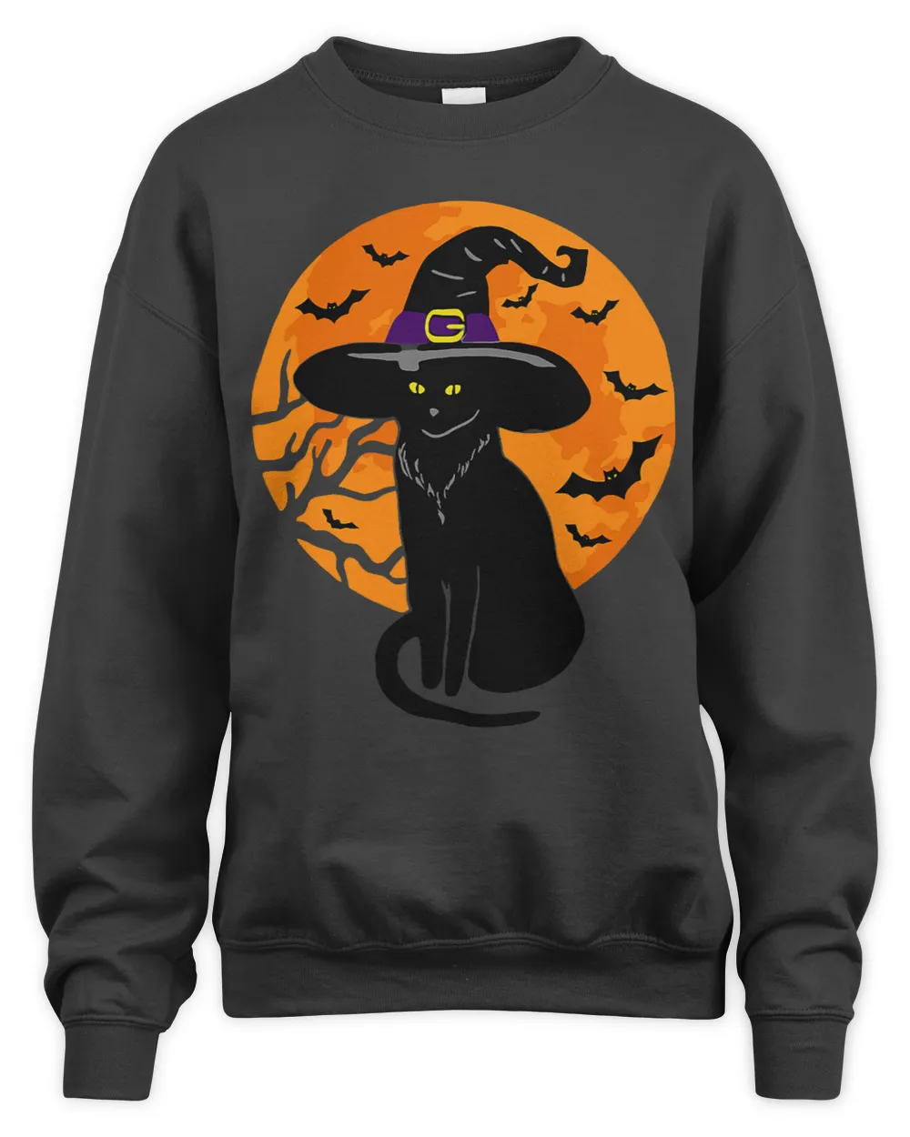 Halloween Cat Scary Moon Cat Wear Witch Hat Spooky Season