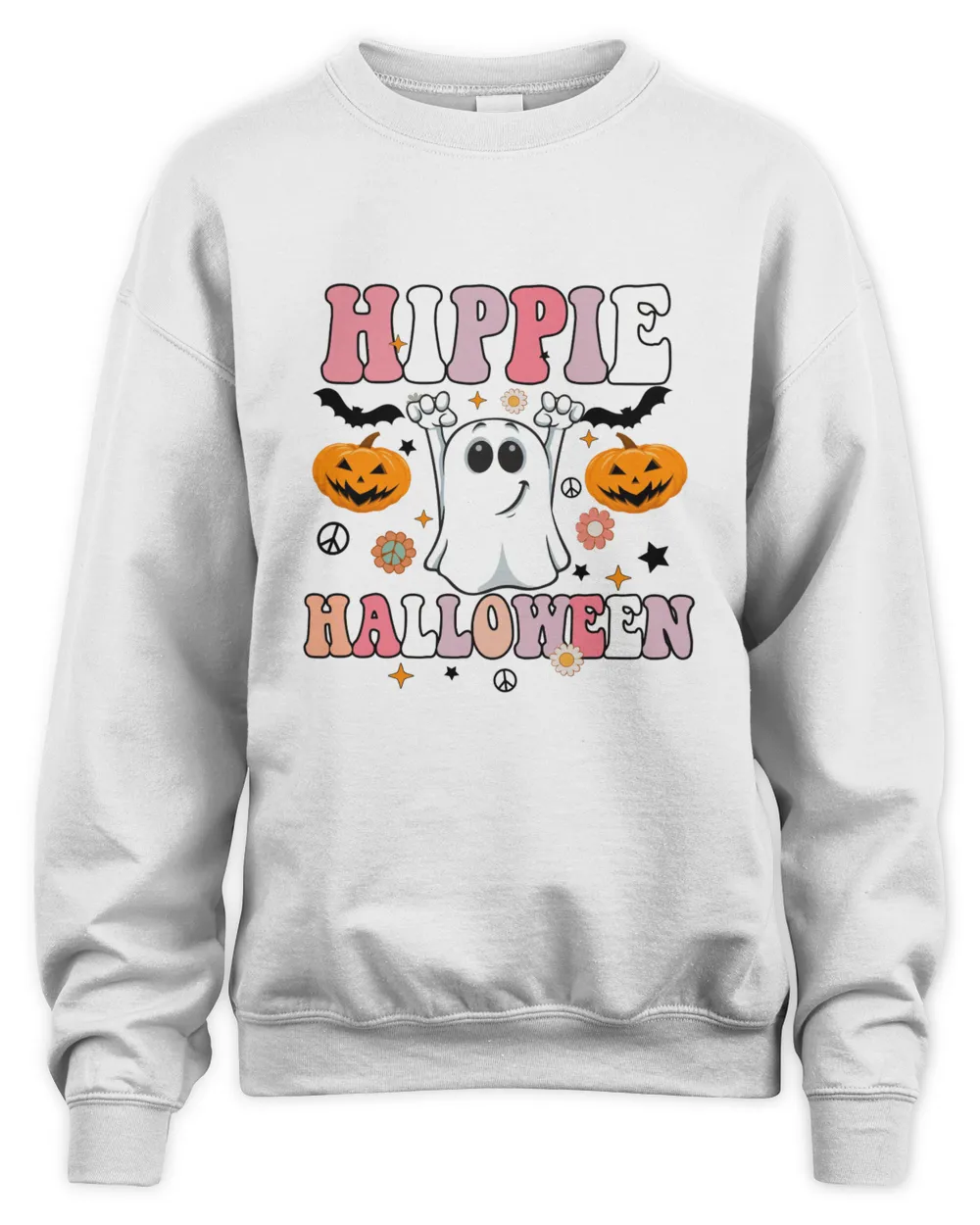 Hippie Halloween funny ghost Men's V-Neck T-Shirt, black bat pumpkin Women's Ideal Racerback Tank light color