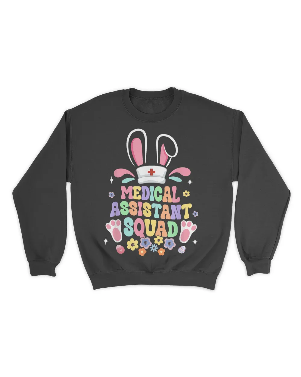 Retro Groovy Medical Assistant Squad Bunny Ear Flower Easter T-Shirt