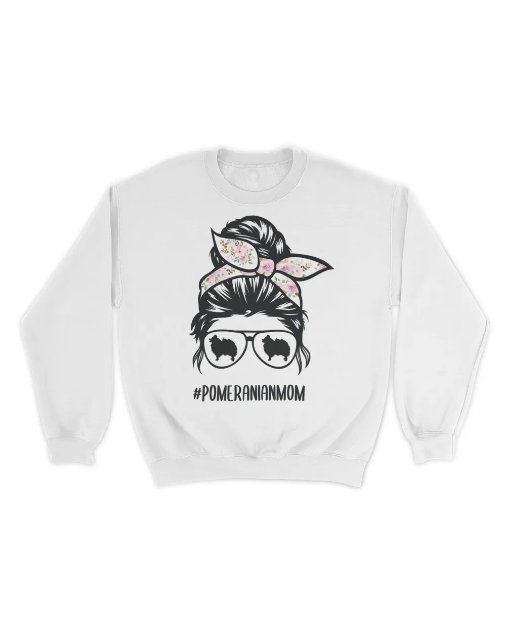 Pomeranian dog mom messy bun hair glasses, pom mom dog T-Shirt