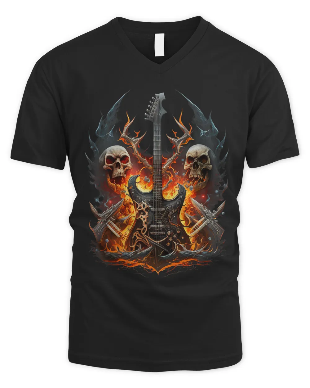 Skeleton Skulls Flaming Strings and Skulls Guitar 2 Skull