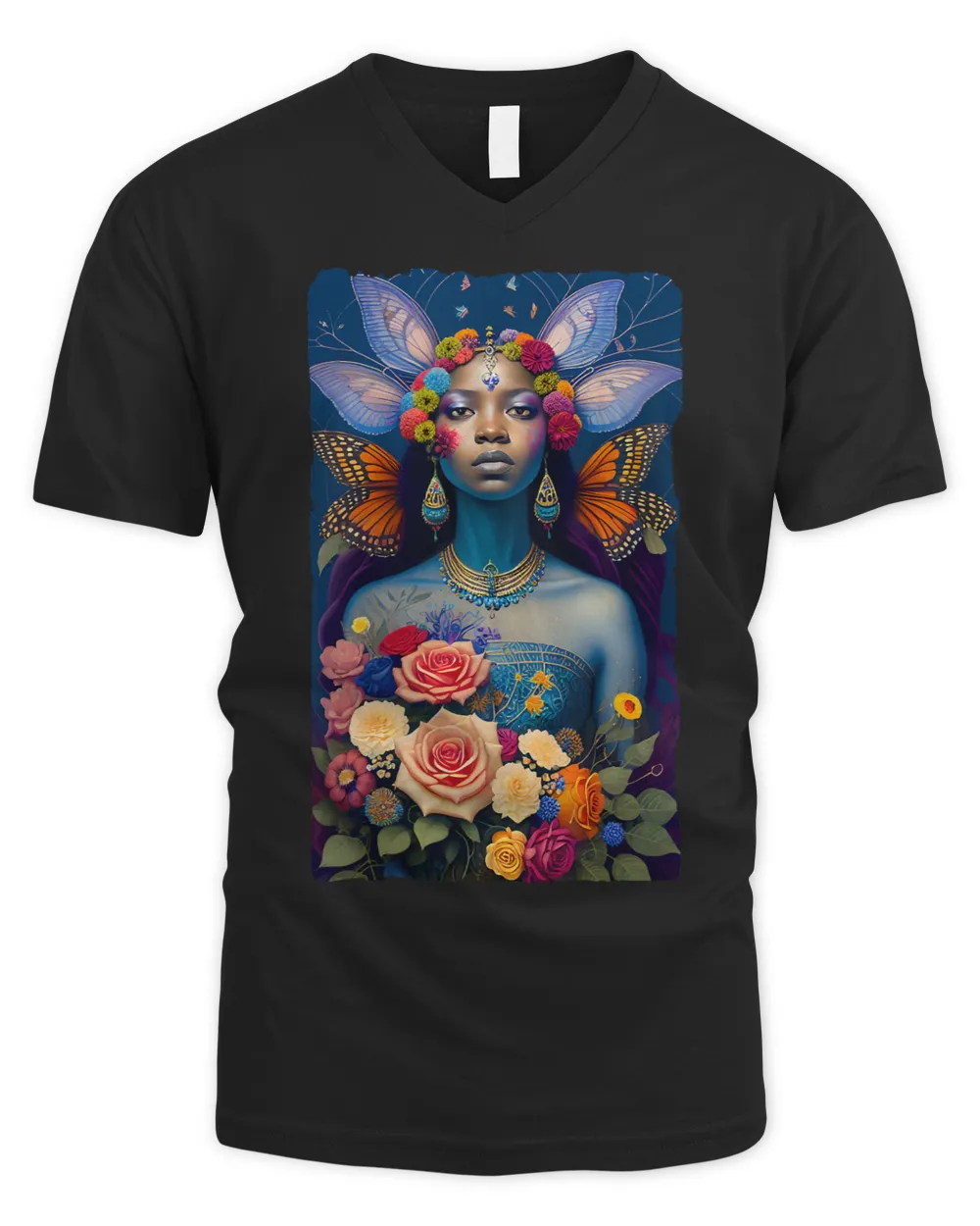 African Queen of the Flowers Butterflies and Roses AI Art