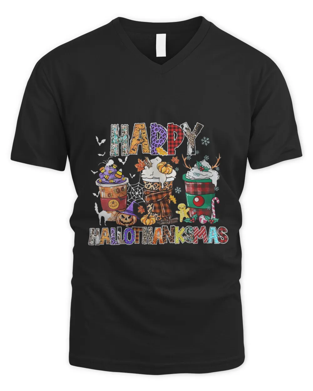 happy-hallothanksmas-coffee-latte-halloween Tank tops Hoodies Sweatshirt