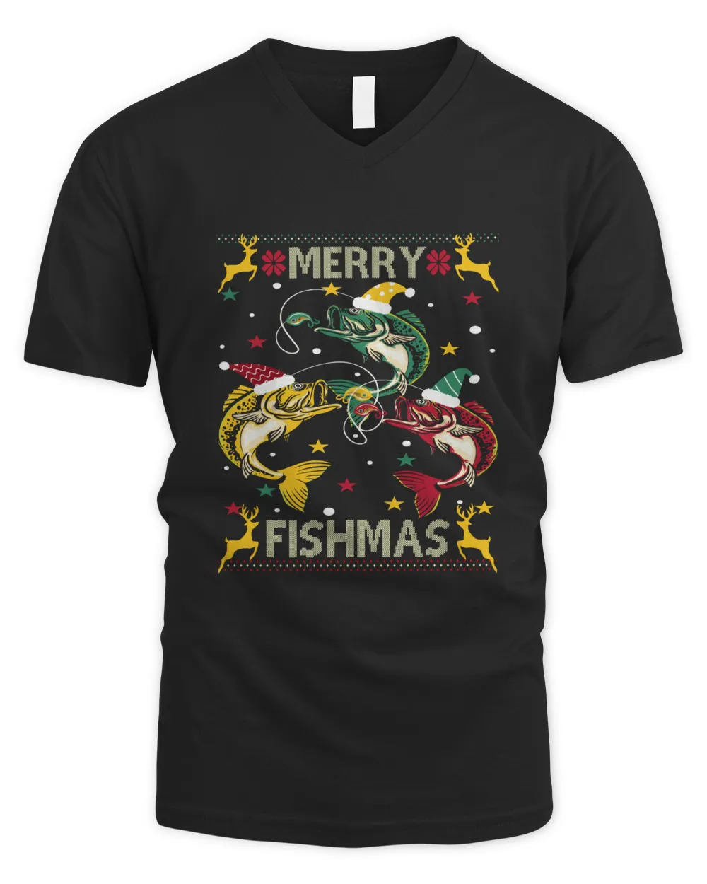 Merry Fishmas Funny Fishing Christmas Men's V-Neck T-Shirt black s