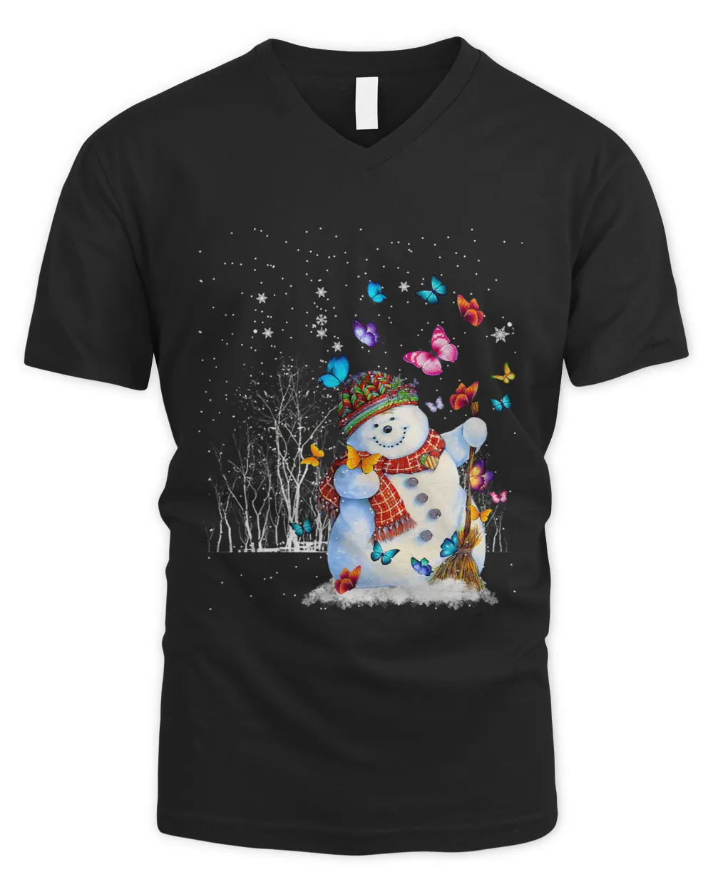 Funny Christmas Tree Cute Snowman With Butterflies Xmas