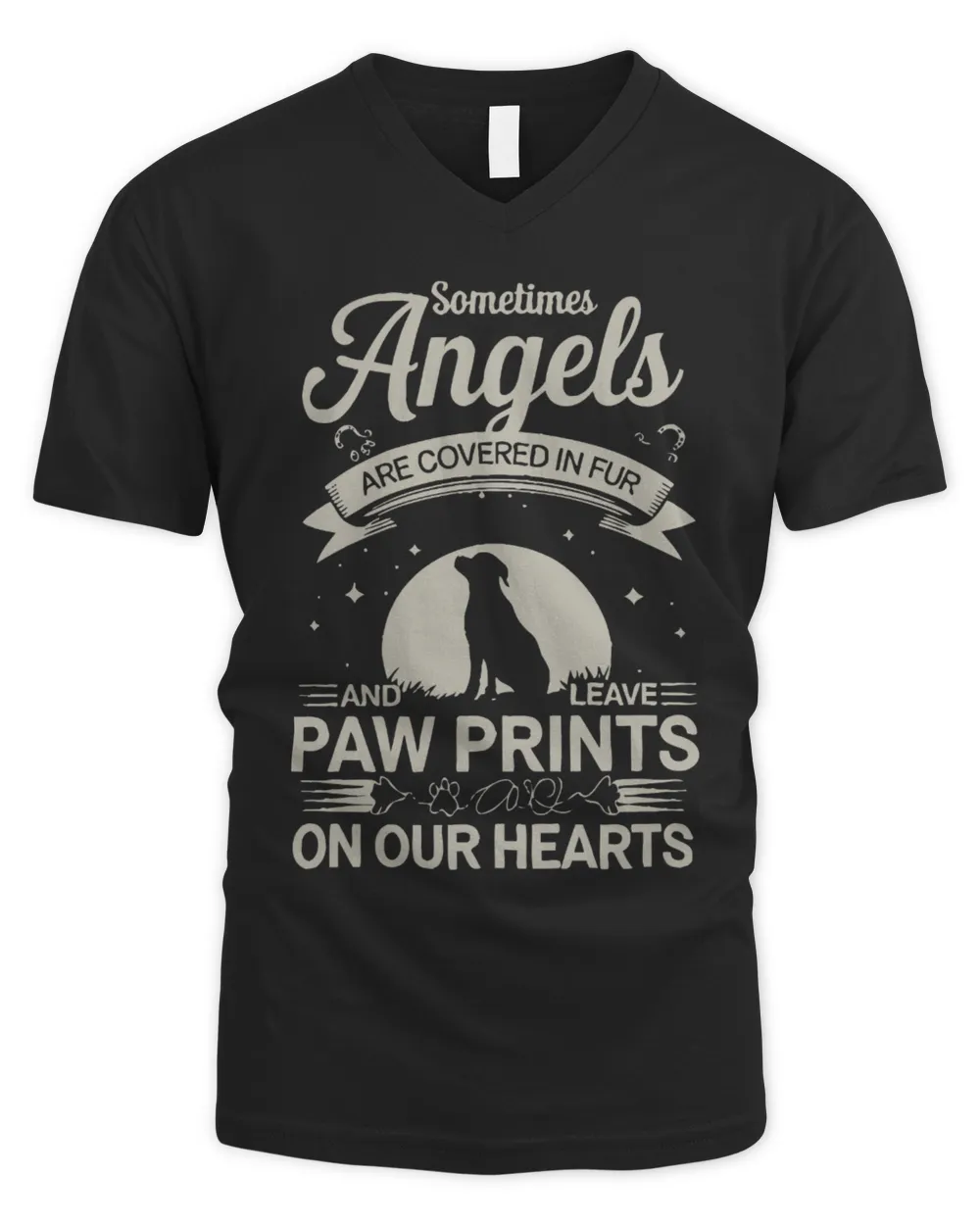 Sometimes Angels Are Covered in Fur and Leave Paw Prints on Our Hearts. Men's V-Neck T-Shirt black s