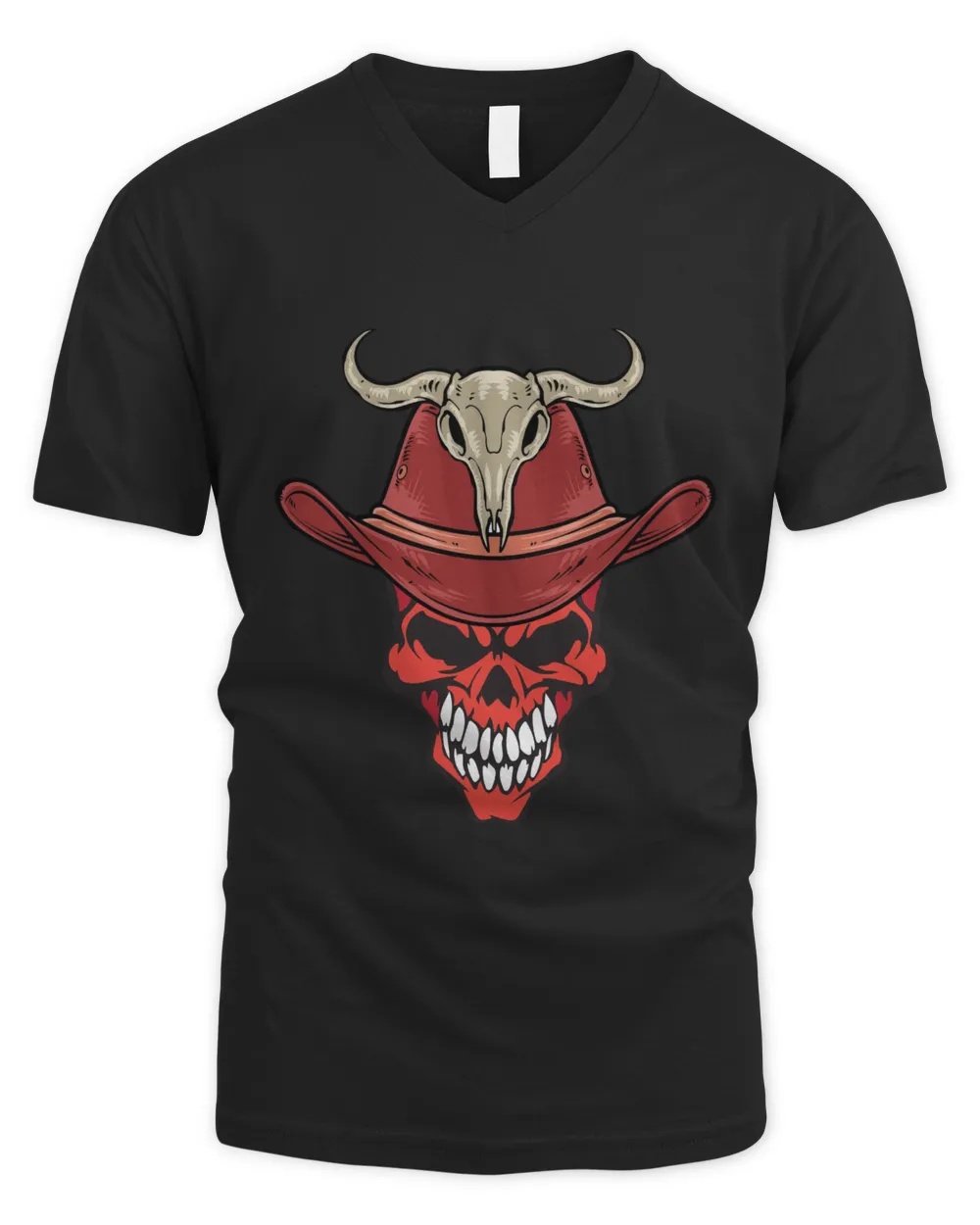 Western Red Skull, Cowboy Skull  Shirt