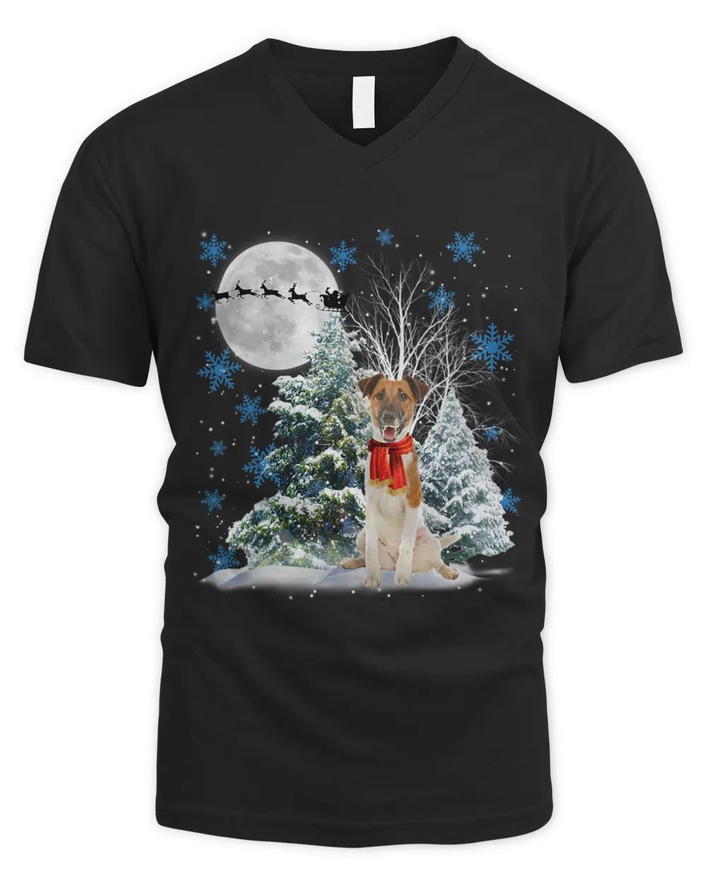 Fox Terrier Under Moonlight Snow Christmas Pajama 73 Men's V-Neck T-Shirt black s