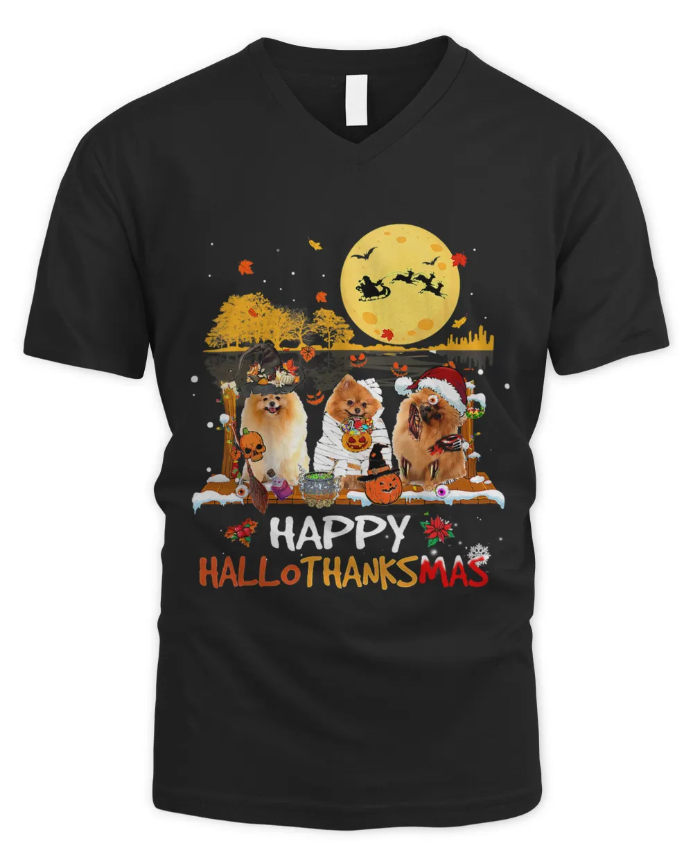 Pomeranian Happy Hallothanksmas Halloween Thanksgiving Xmas 39