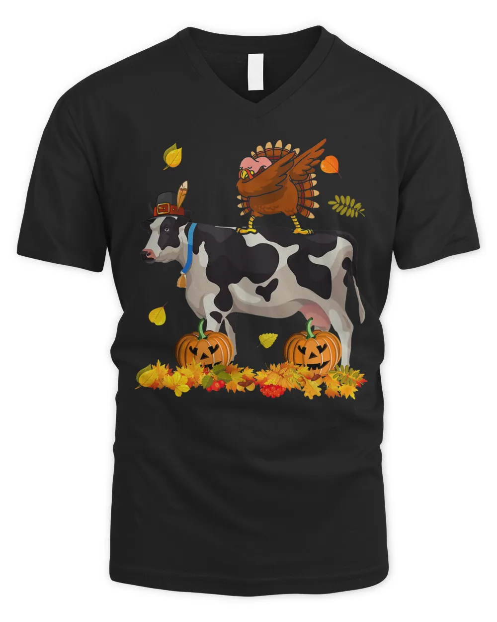 Dabbing Turkey Riding Cow Thanksgiving Turkey Cow Lover T-Shirt