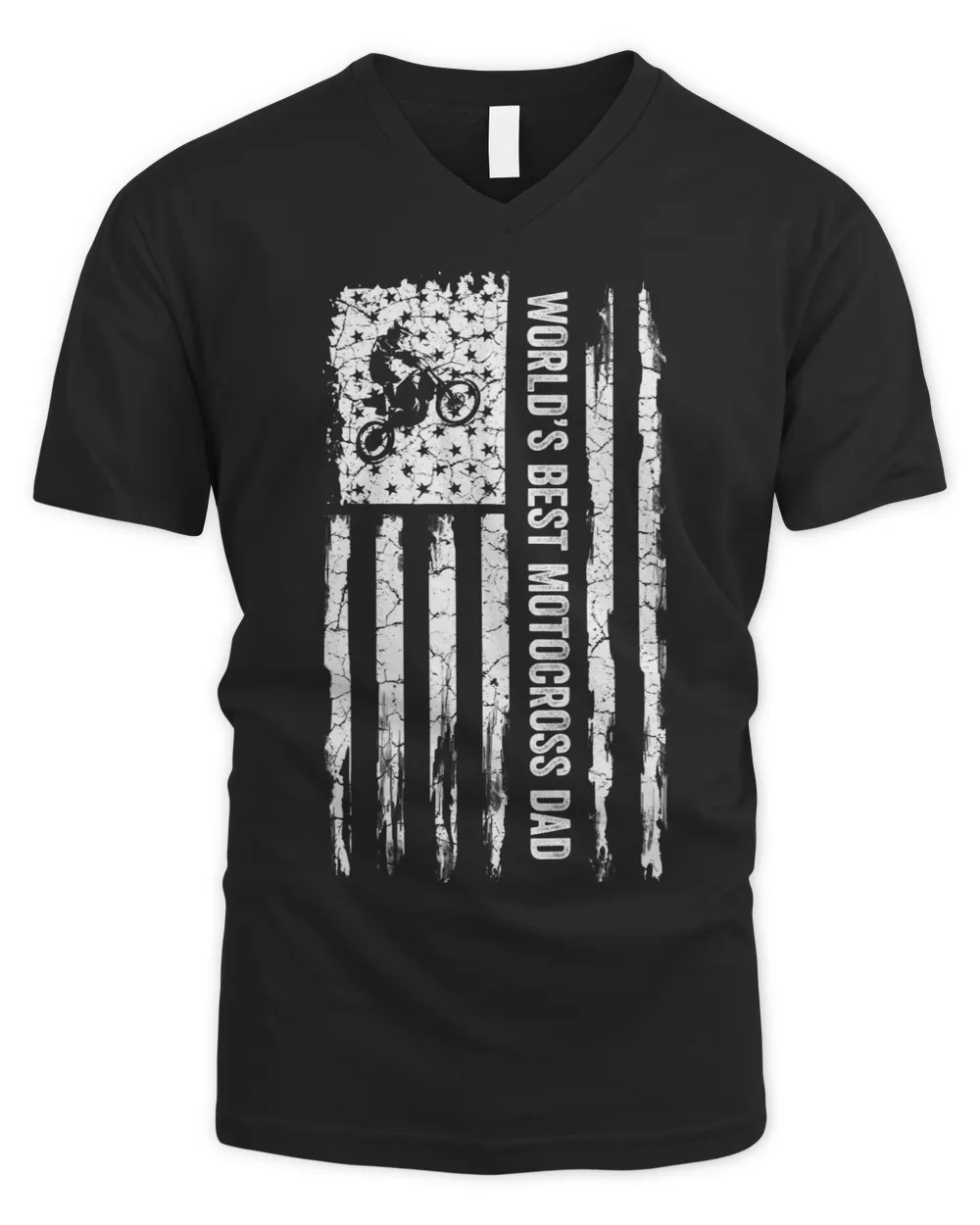 USA Flag Worlds Best Motocross Dirt Bike Dad Silhouette Tee