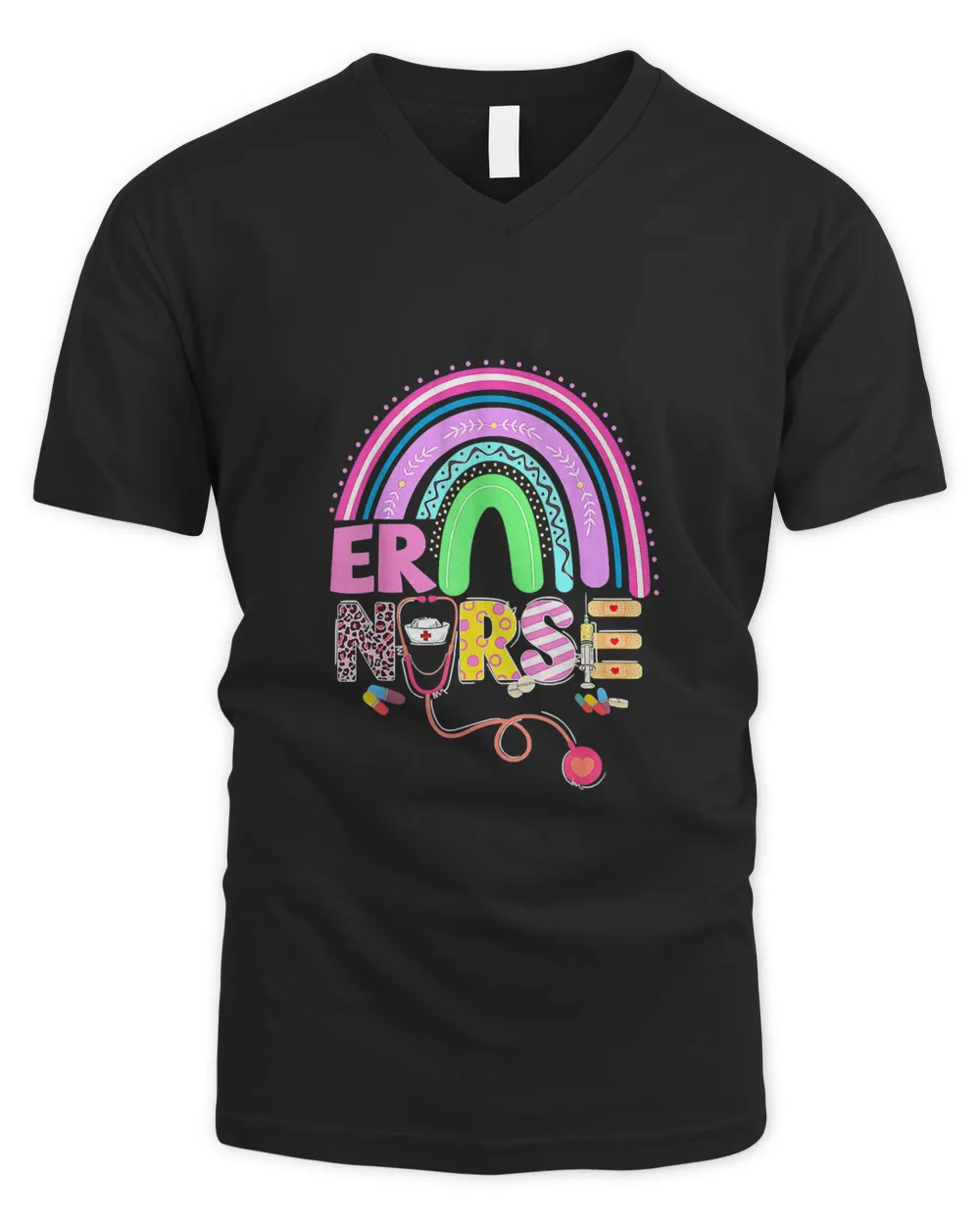 Funny ER Nurse Bunny Nursing Rainbow Easter Christians T-Shirt