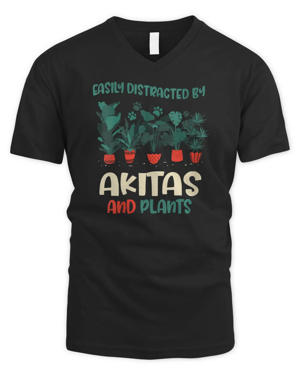 Womens Easily Distracted by Akitas and Plants Akita Inu Dog Lover V-Neck T-Shirt