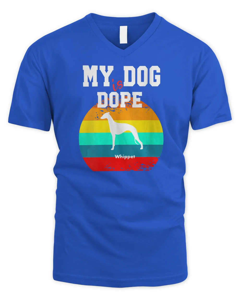 Womens Dope Dog White Silohouette Sunset Whippet V-Neck T-Shirt