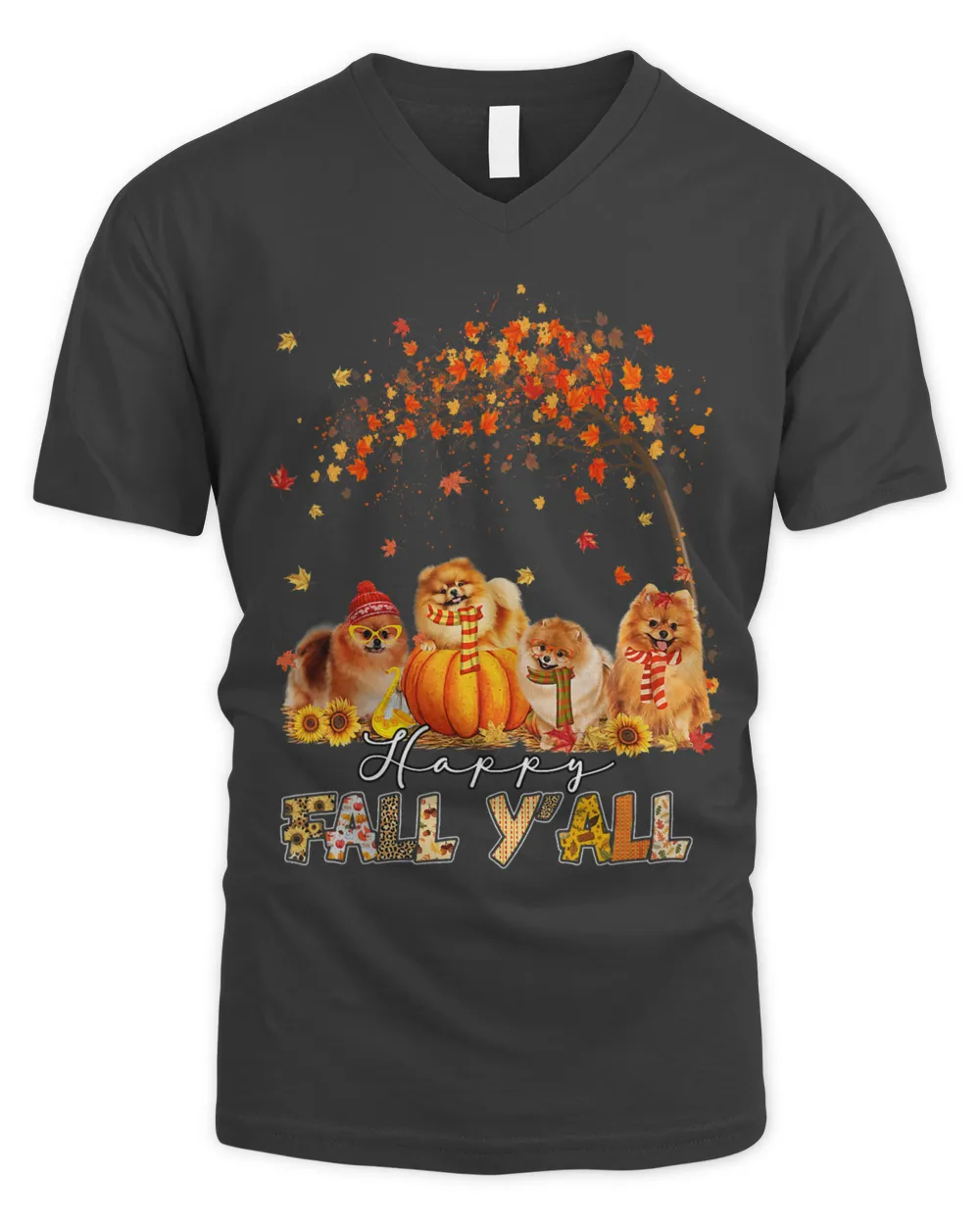 Happy Fall Yall Pomeranian Autumn Lover Pumpkins Halloween 225