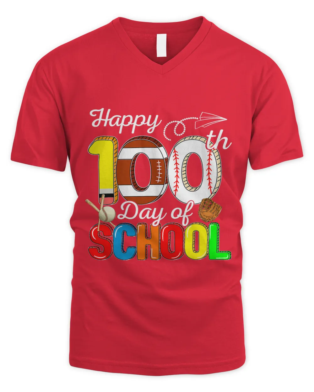 Happy 100th Day Of School Football Baseball Sport Lovers