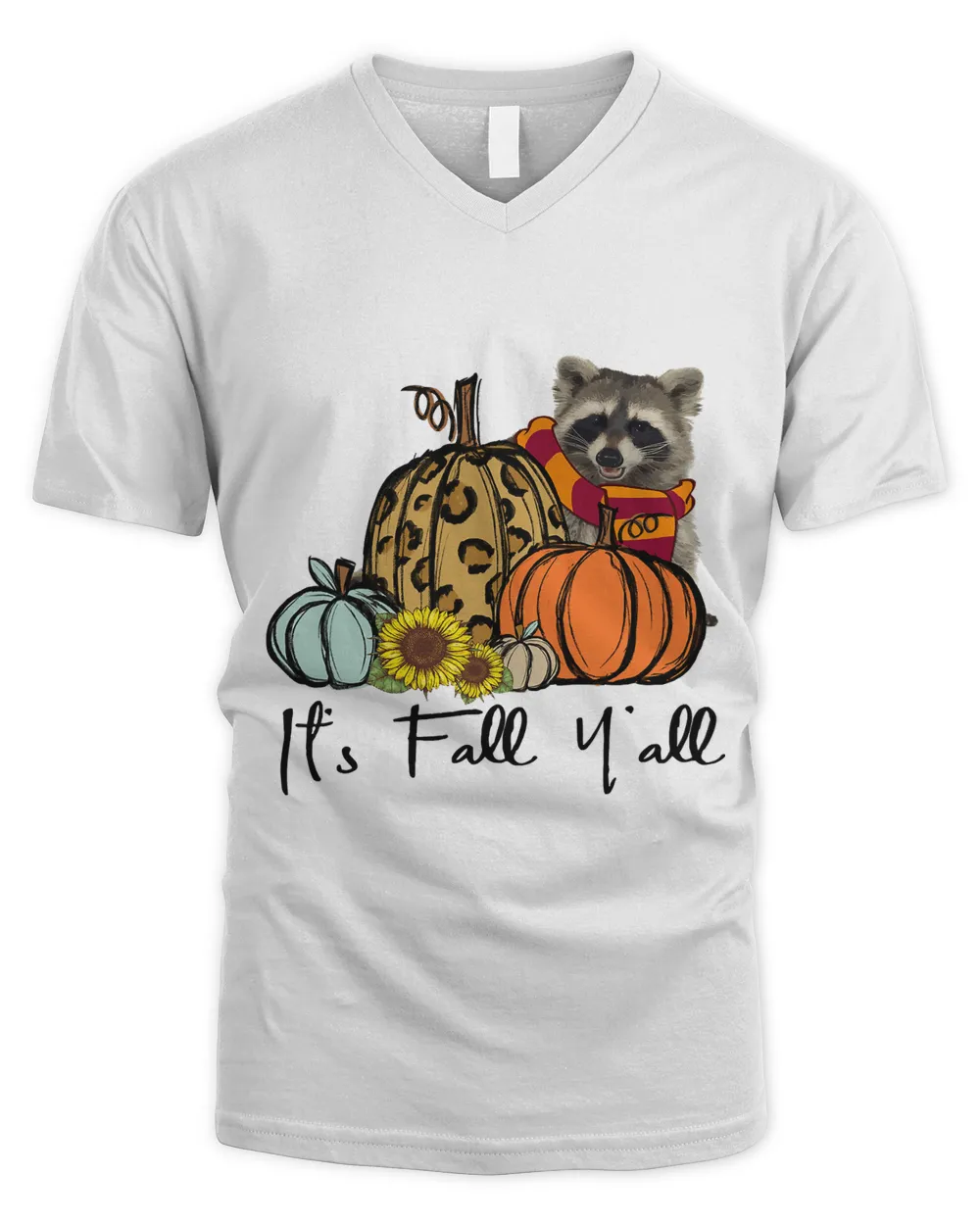 Its Fall Yall Raccoon Leopard Pumpkin Sunflower Retro255