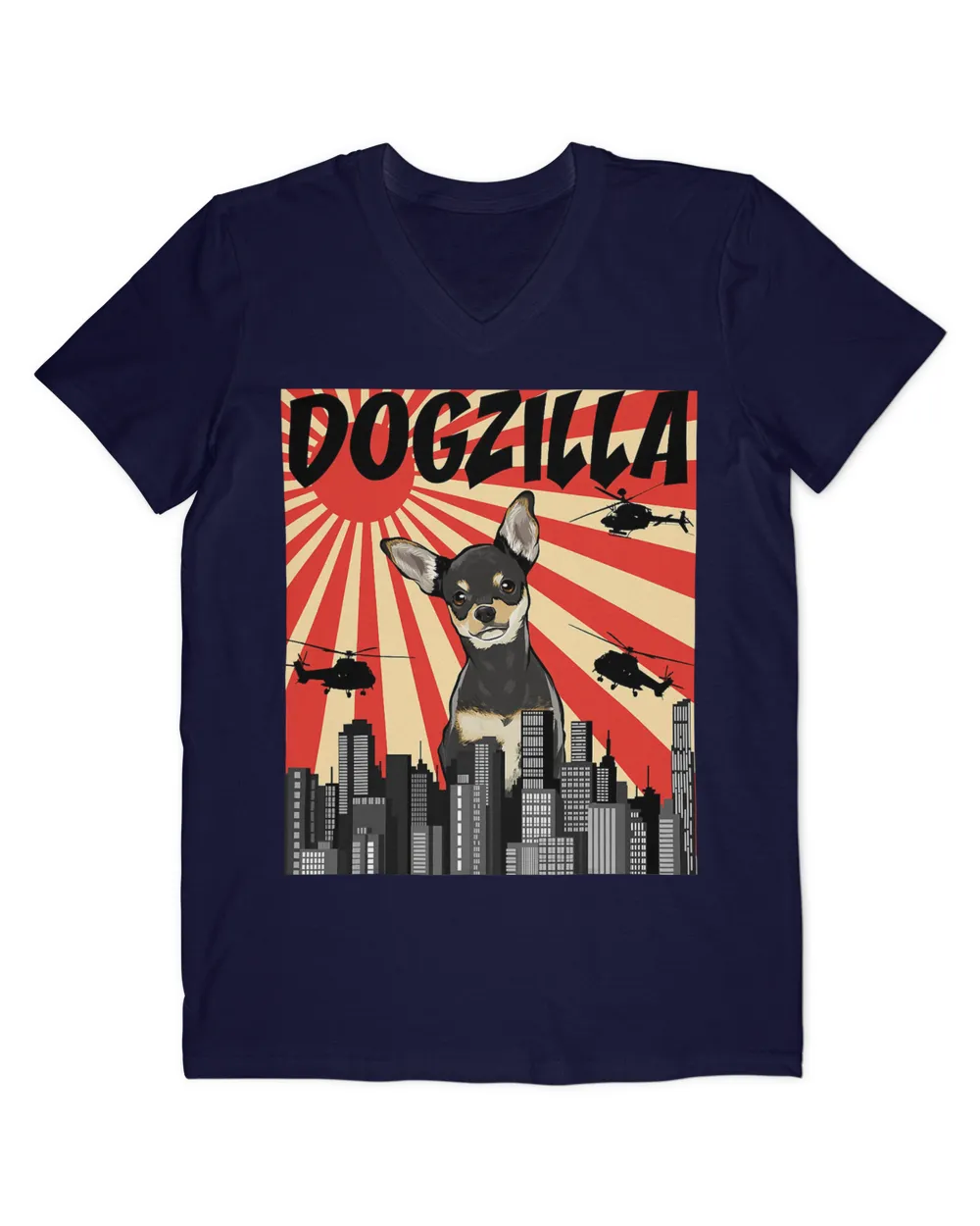 Funny Retro Japanese Dogzilla Black Chihuahua T-Shirt