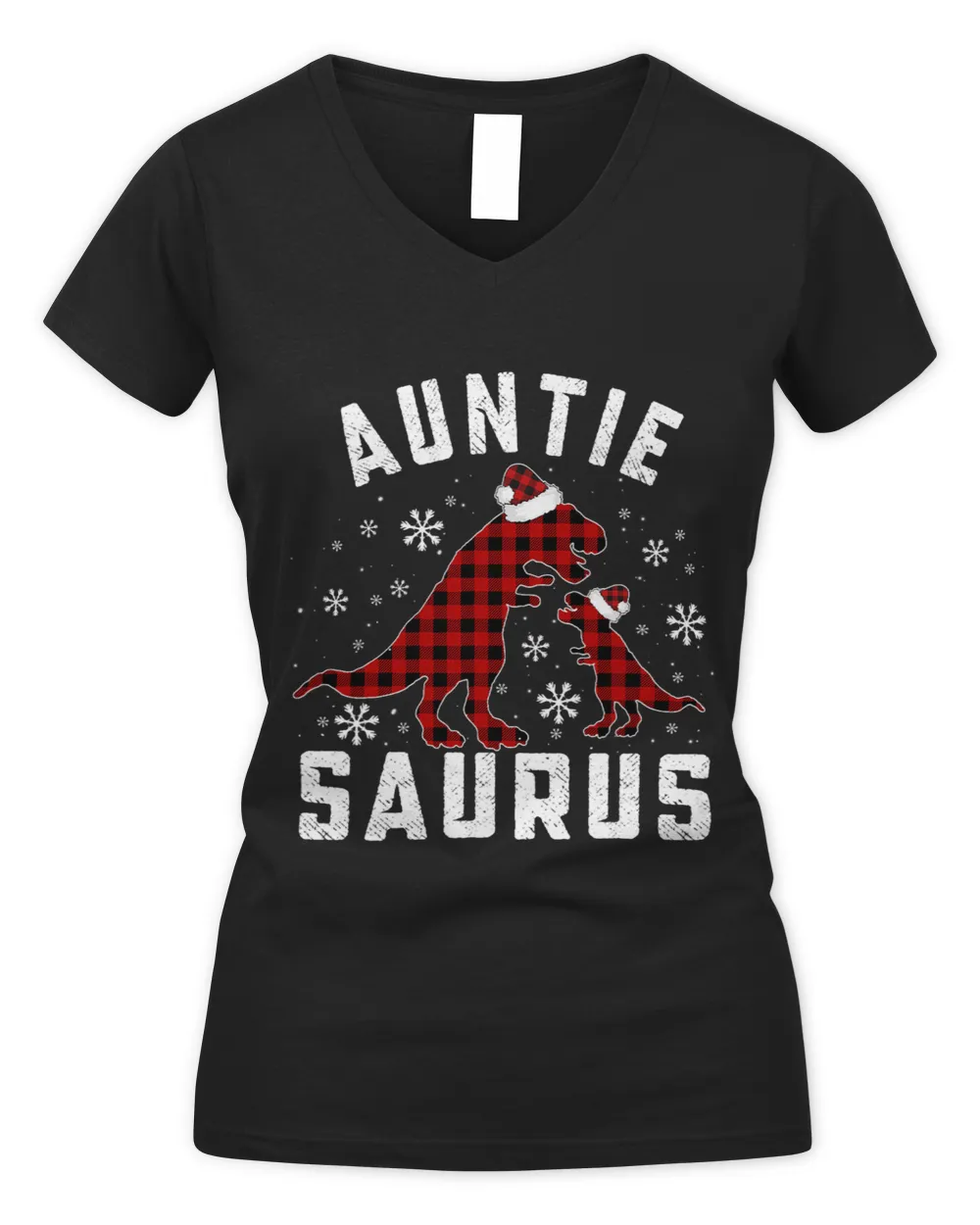 Red Plaid Auntie Saurus Dinosaur Christmas Family Matching 1