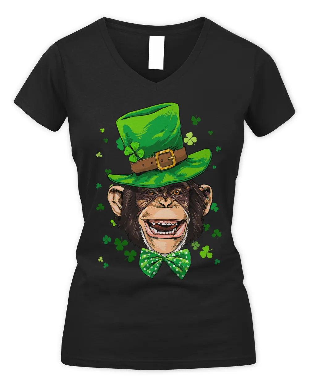 Monkey Lover St Patricks Day Leprechaun Monkey Primate Shamrock Irish 169 Women's V-Neck T-Shirt black s