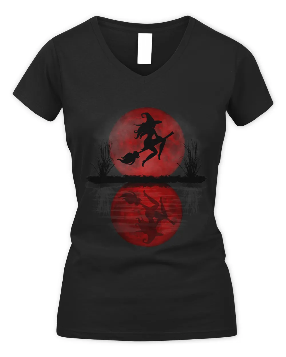 Blood Moon Sexy Witch Flying Halloween Scary Witch on Broom