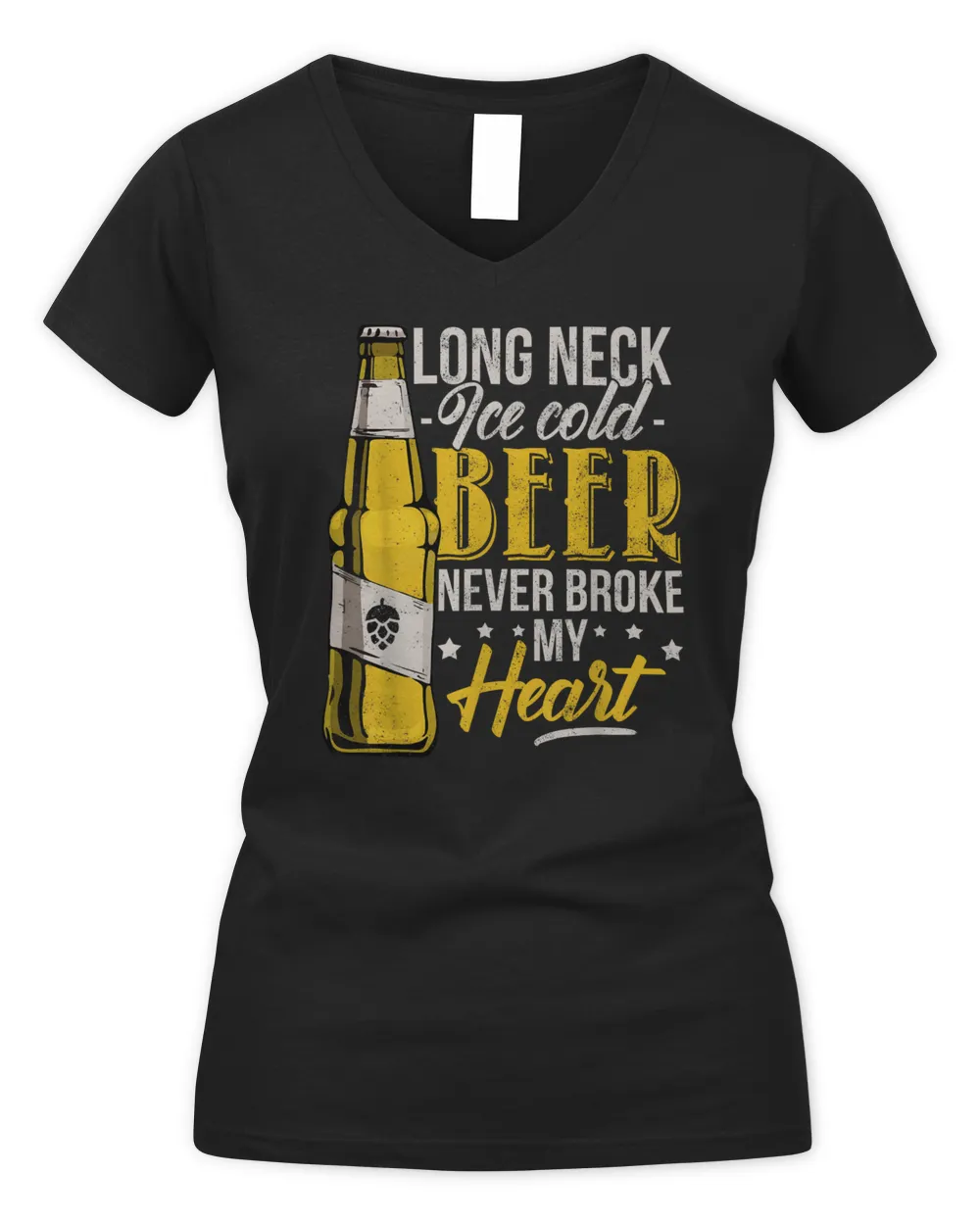Long Neck Ice Cold Beer Never Broke My Heart Women's V-Neck T-Shirt black s