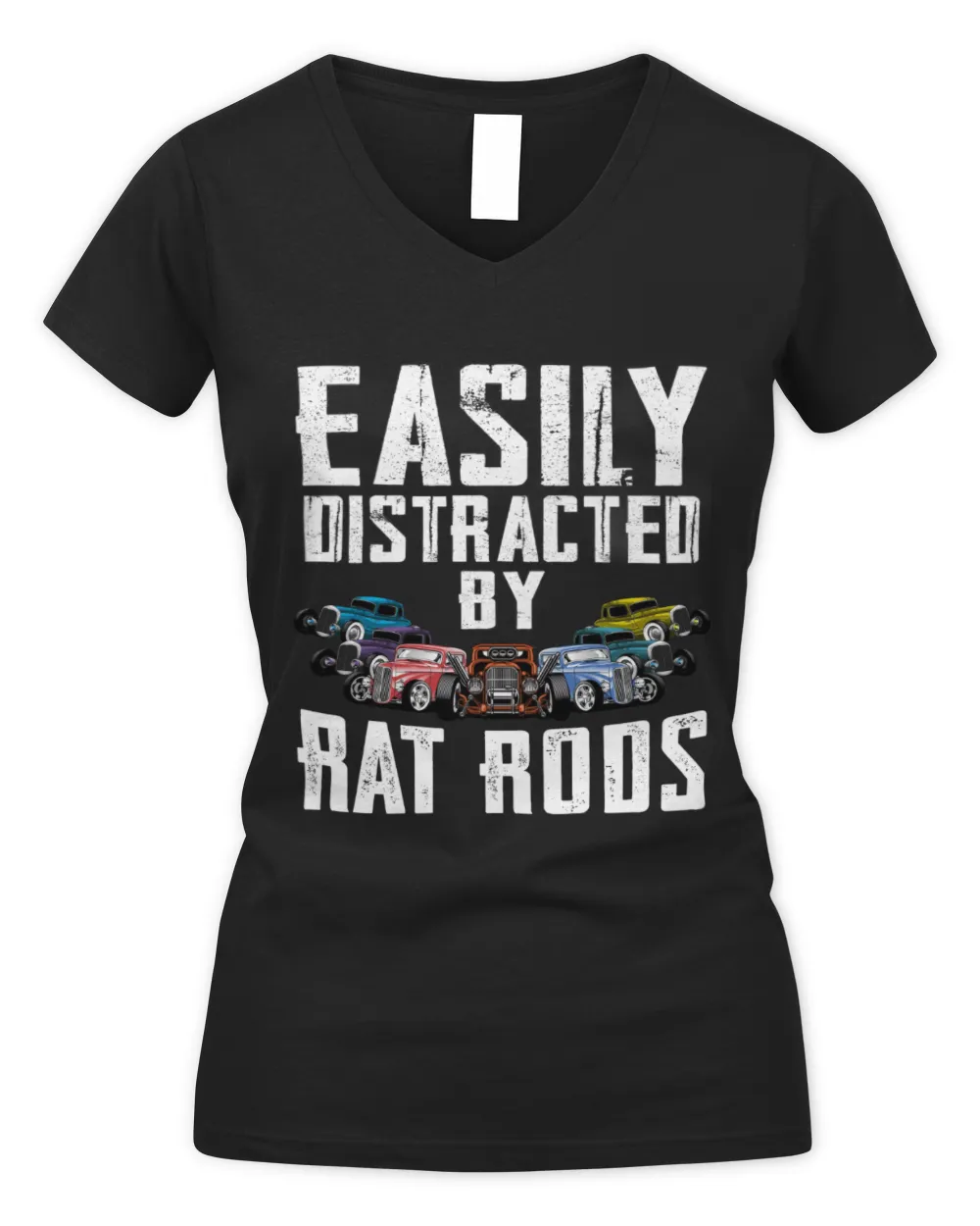 Easily distracted by rat rods Women's V-Neck T-Shirt black s