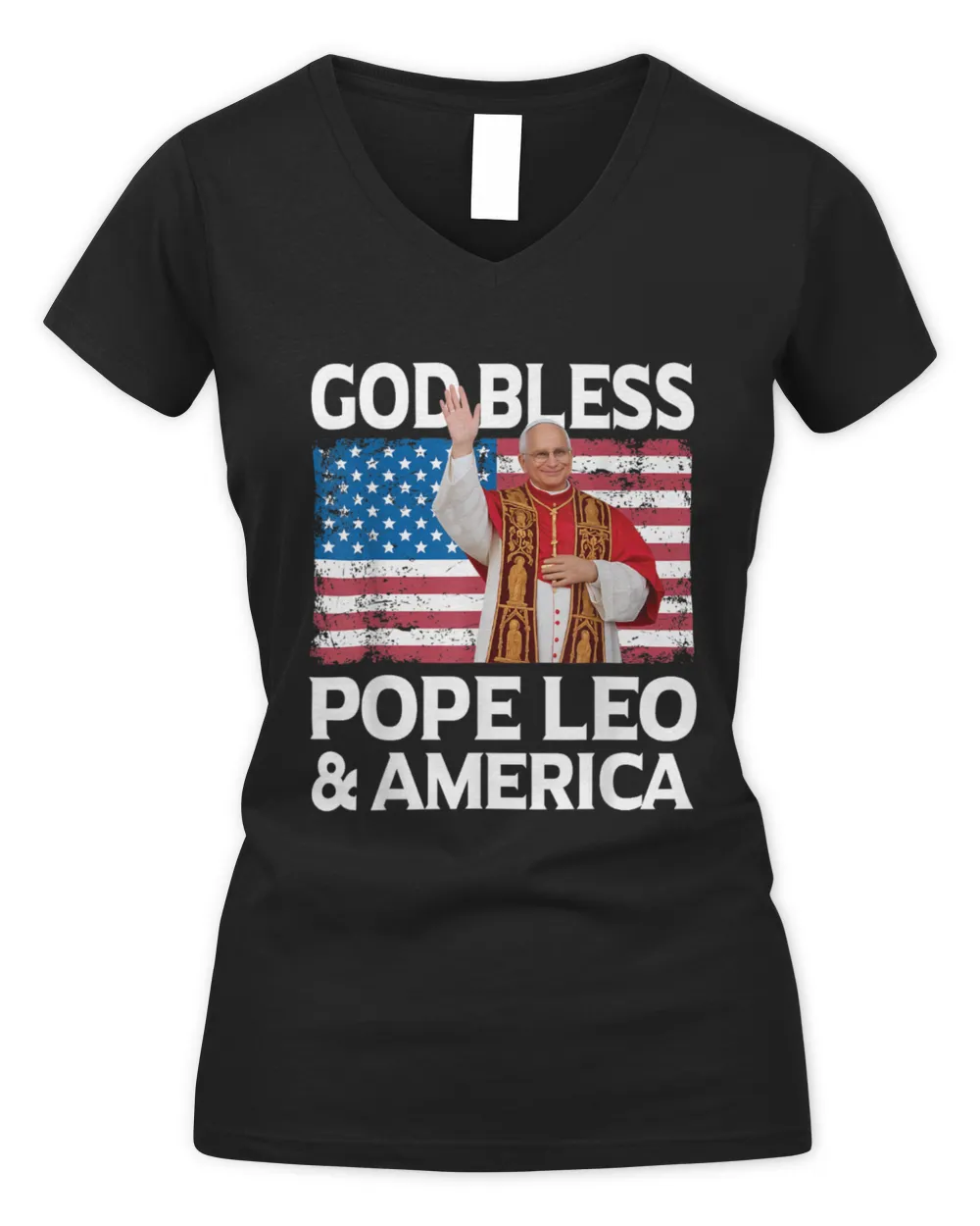 God Bless Pope Leo And America Women's V-Neck T-Shirt black s