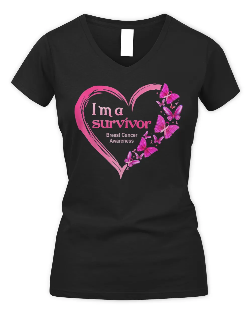 Pink Butterfly Heart I’m A Survivor Breast Cancer Awareness T-Shirt