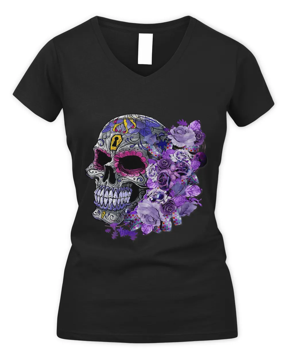 Purple Floral Sugar Skull Men Women Funny Gift 196