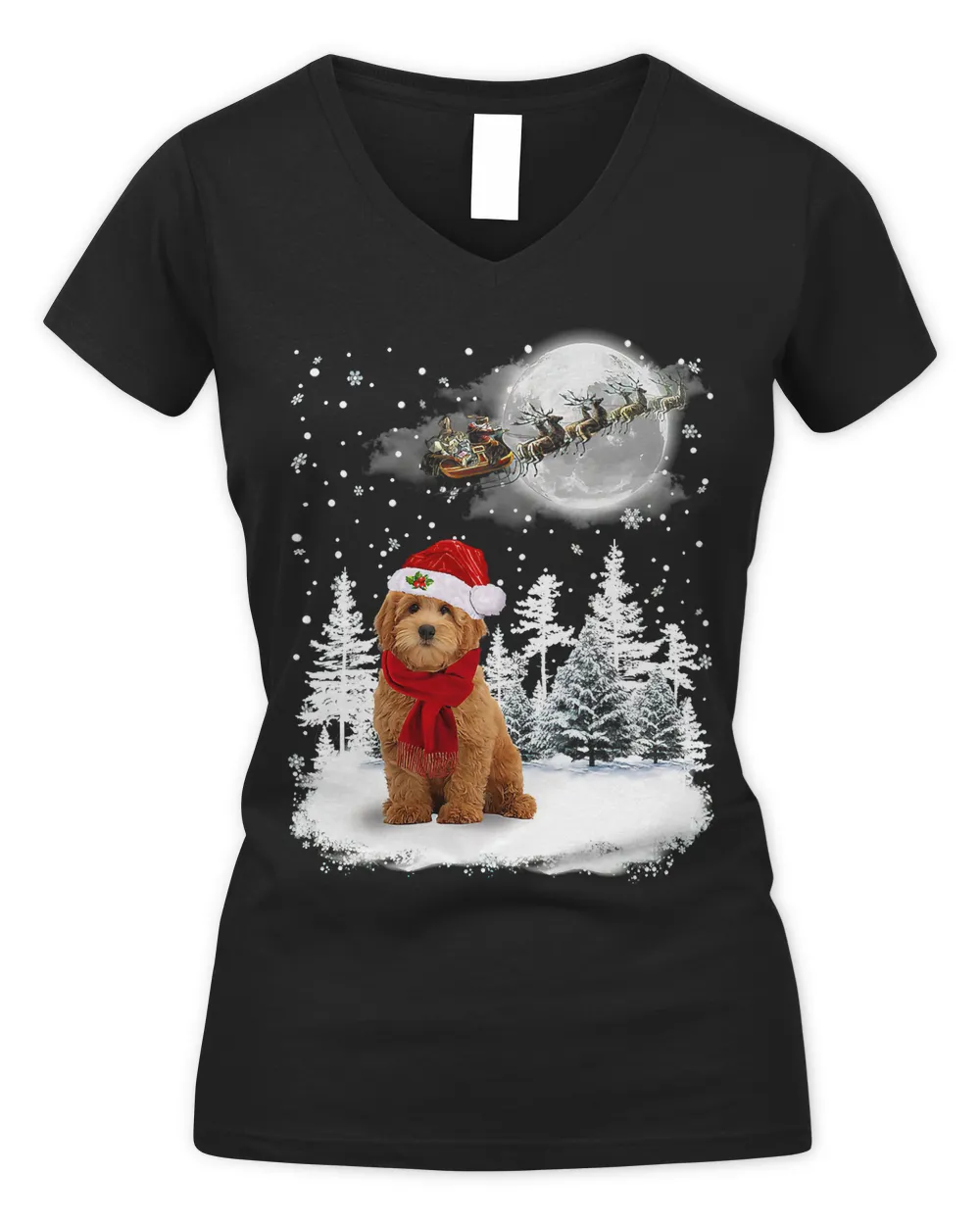 Goldendoodle On Snow Christmas Moon Lighting Santa Hat10