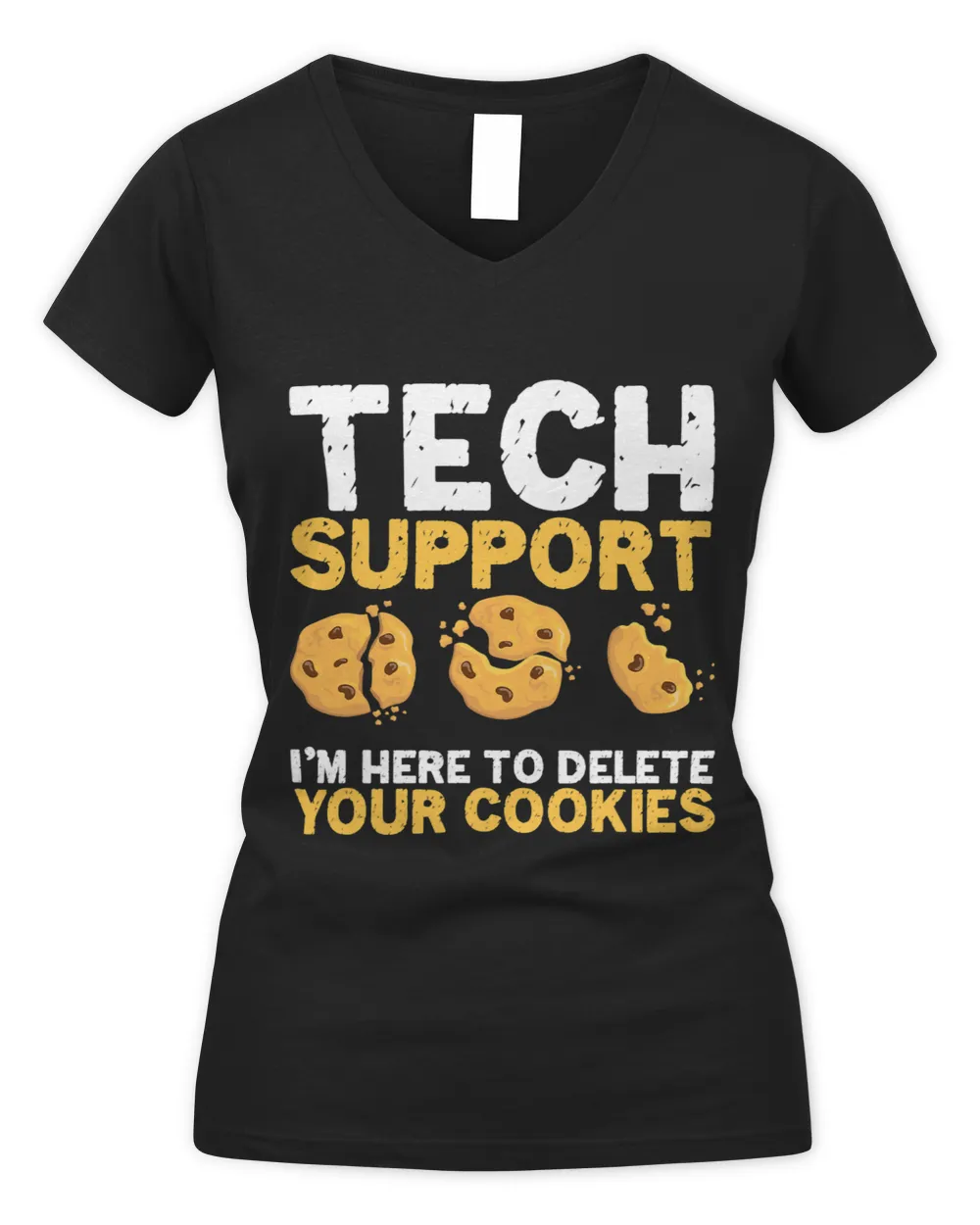 Funny Tech Support Delete Cookies Programmer Nerd Techie Women's V-Neck T-Shirt black s