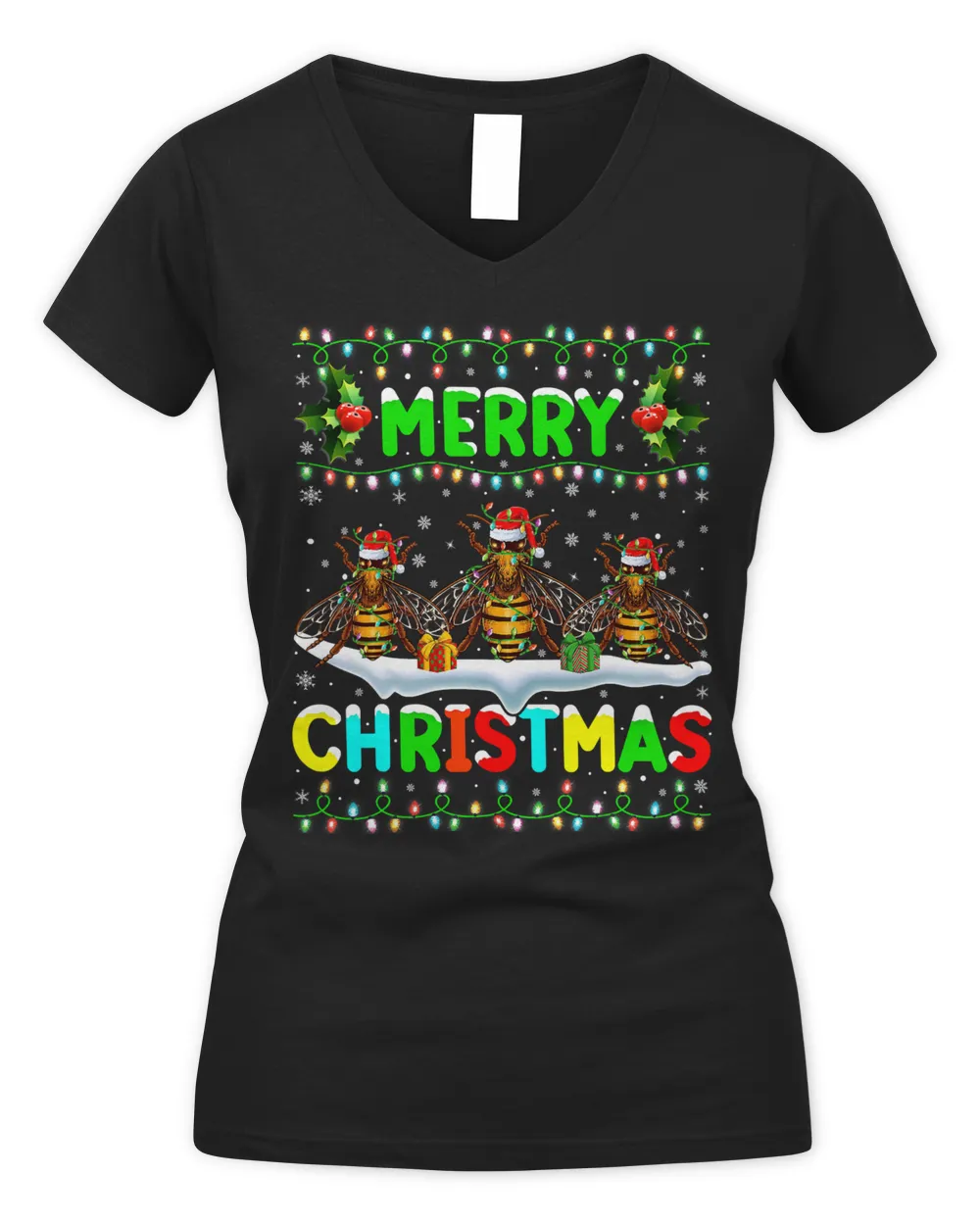 Bee Xmas Bee Insects Lighting Santa Hat Merry Christmas Bee 565