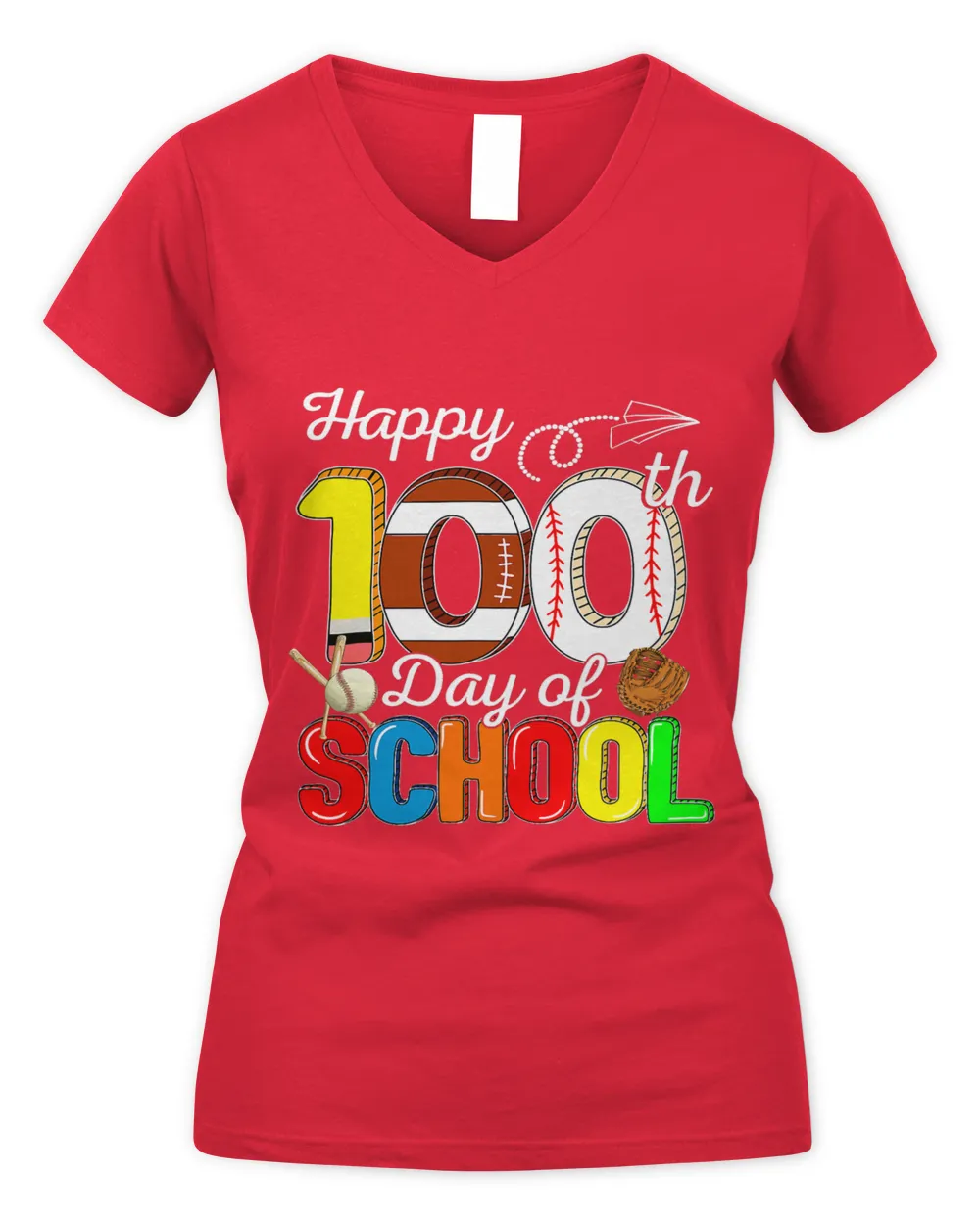 Happy 100th Day Of School Football Baseball Sport Lovers