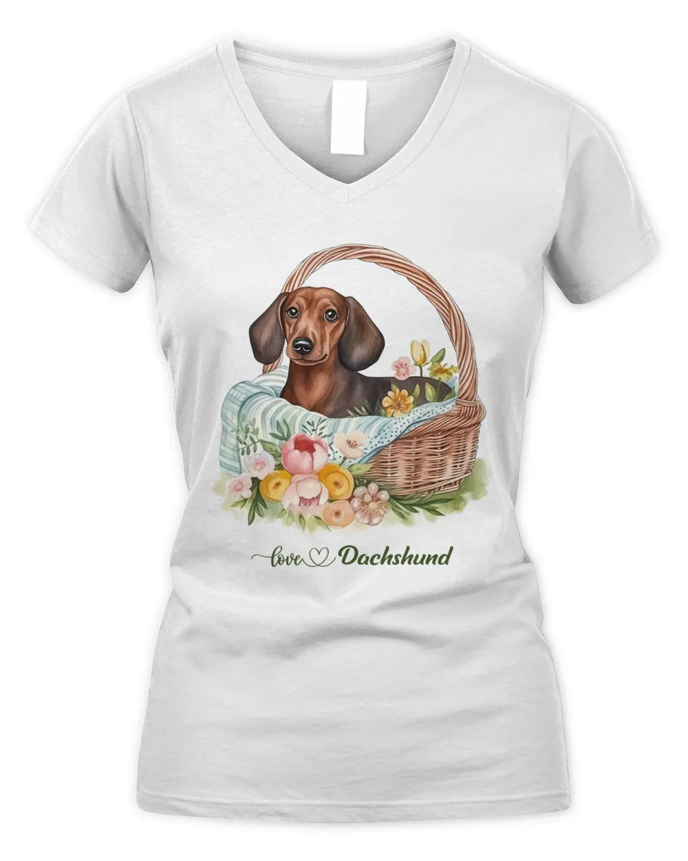 Love Heart Dachshund Women's V-Neck T-Shirt white s