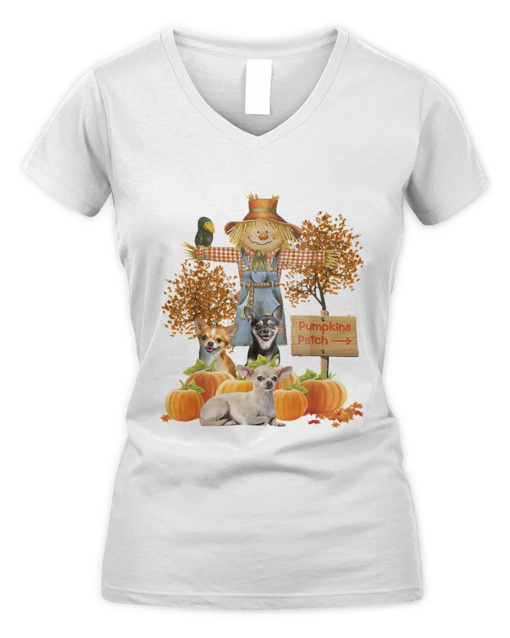 Cute Chihuahua Dogs And Pumpkins Funny For Halloween  T-Shirt