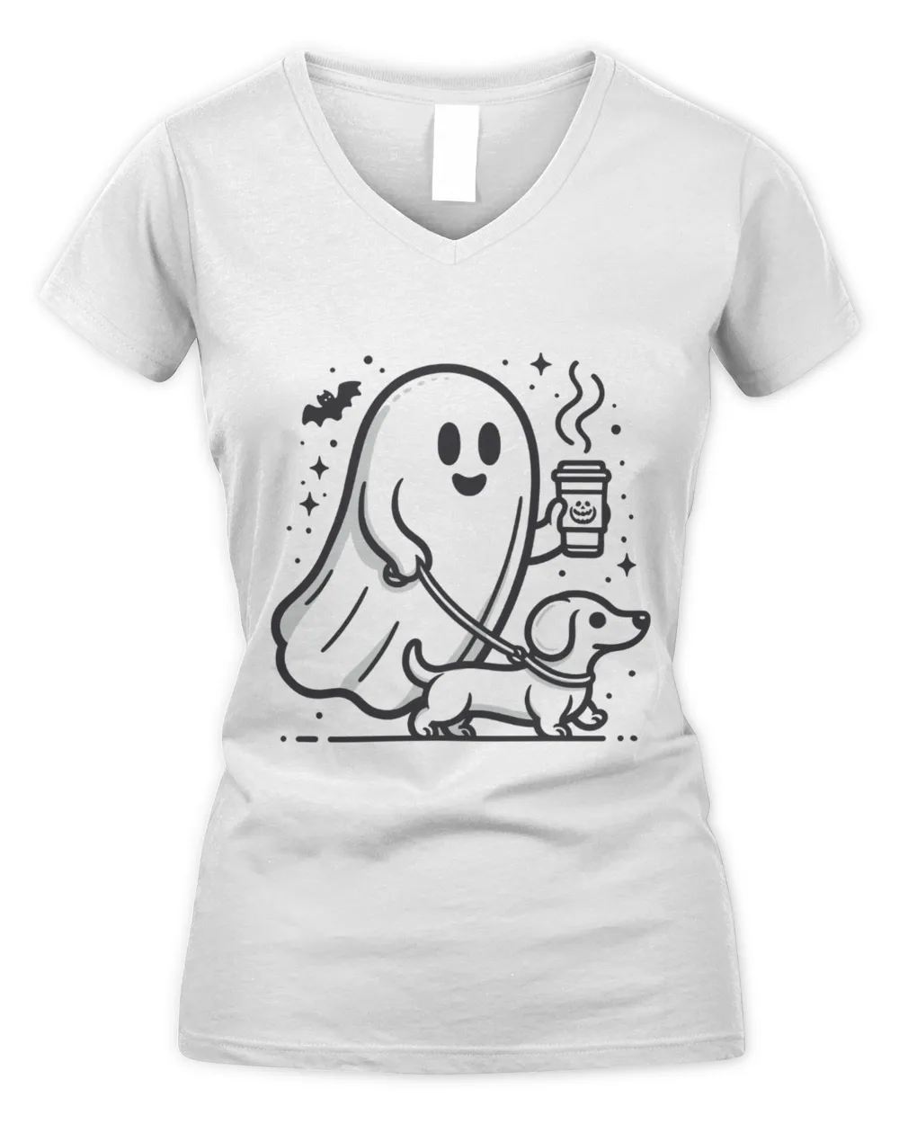 Halloween Ghost T-Shirt, Dachshund Halloween Shirt, Spooky Ghost Shirt Women's V-Neck T-Shirt white s