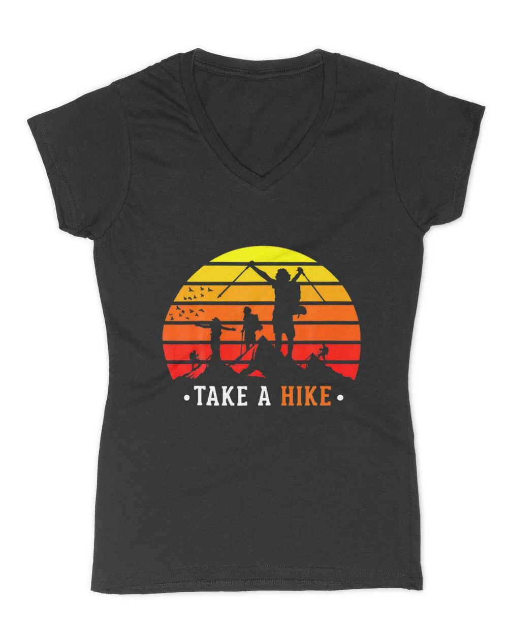 Vintage Sunset Take A Hike Hiking Camping Holiday Vacation Ladies Fitted T-Shirt