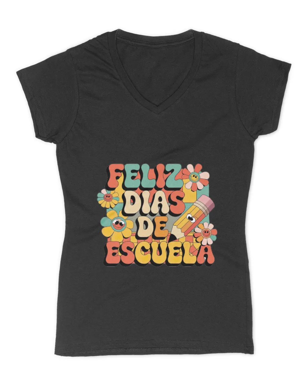 Feliz 100 Dias De Escuela _ Spanish Teacher Women's V-Neck T-Shirt black s